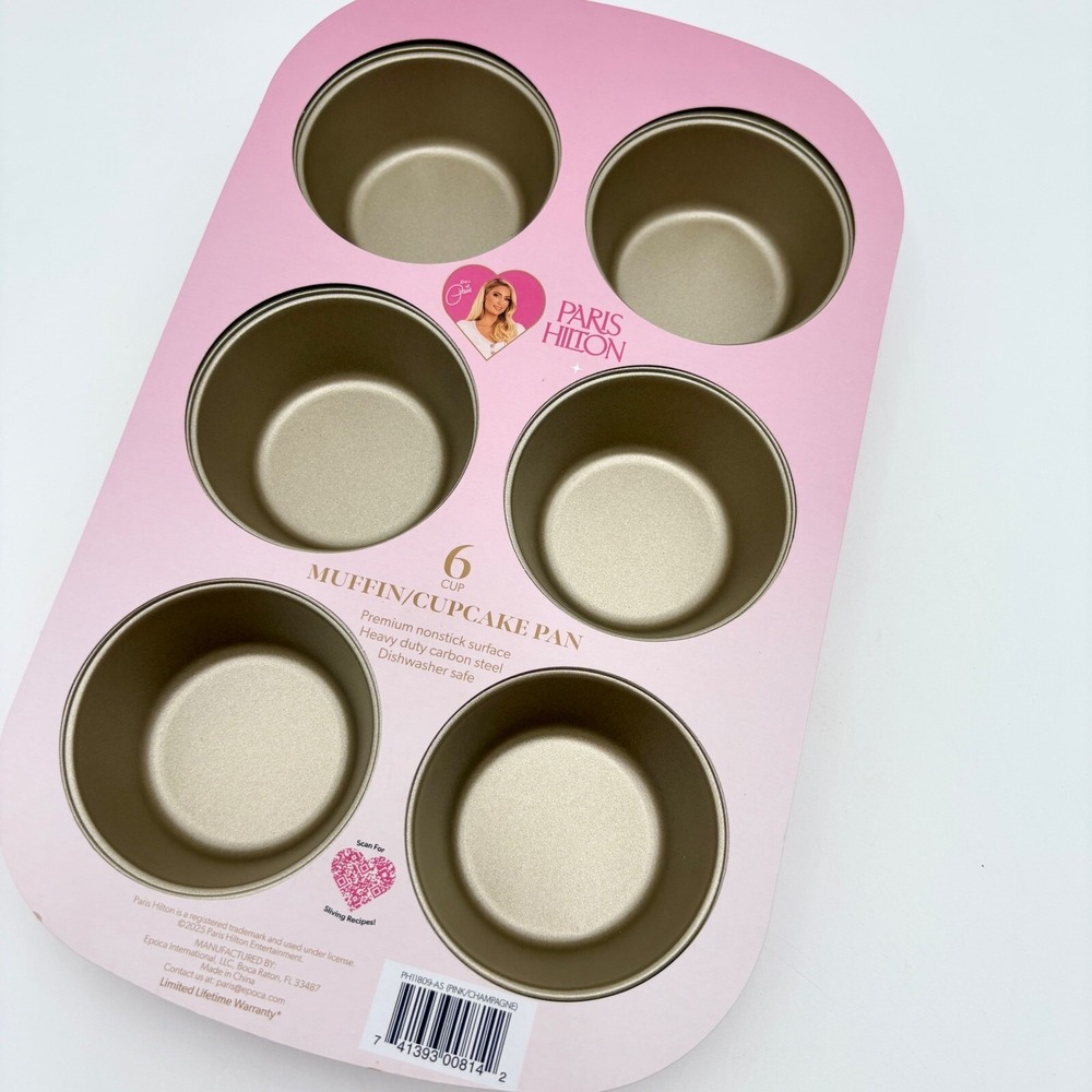 Paris Hilton 6-Cup Muffin Pan Nonstick Heavy Duty Carbon Steel Cupcake